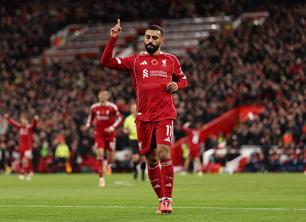 Liverpool vs Aston Villa Review: Mohamed Salah celebrates his goal during the Premier League match between Liverpool and Aston Villa at Anfield on November 1, 2025.