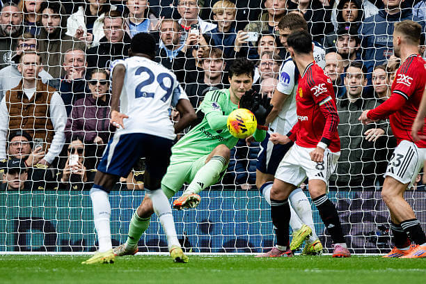 Tottenham vs Manchester United Review: Senne Lammens makes a save during the Premier League match between Tottenham and Manchester United at the Tottenham Hotspur Stadium on November 08, 2025.