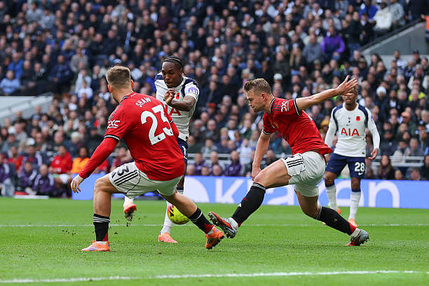 Tottenham vs Manchester United Review: Mathys Tel scores during the Premier League match between Tottenham and Manchester United at the Tottenham Hotspur Stadium on November 08, 2025.