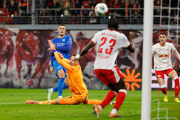 RB Leipzig vs Leverkusen Review: Patrik Schick scores during the Bundesliga match between RB Leipzig and Bayer Leverkusen at the Red Bull Arena on December 20, 2025.