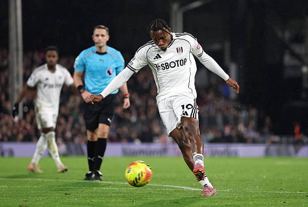Fulham vs Manchester City Review: Samuel Chukwueze scores his second goal of the game during the Premier League match between Fulham and Manchester City at Craven Cottage on December 02, 2025.