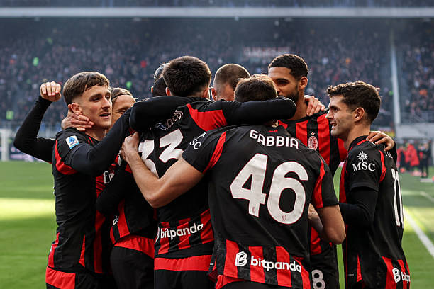 Serie A Roundup, Matchday 15: AC Milan players celebrate during the Serie A match between AC Milan and Sassuolo at San Siro on December 14, 2025.
