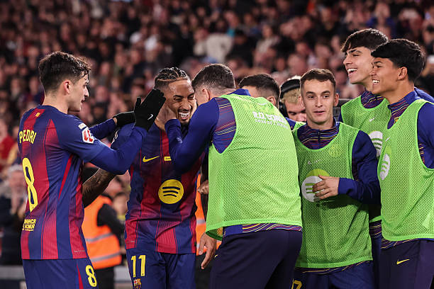 Barcelona vs Osasuna Review: Raphinha celebrates his goal with his teammates during the La Liga match between Barcelona and Osasuna at the Camp Nou on December 13, 2025.