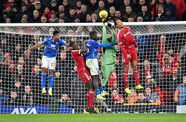 Liverpool vs Sunderland Review: Alisson Becker punches the ball away during the Premier League match between Liverpool and Sunderland at Anfield on December 03, 2025.