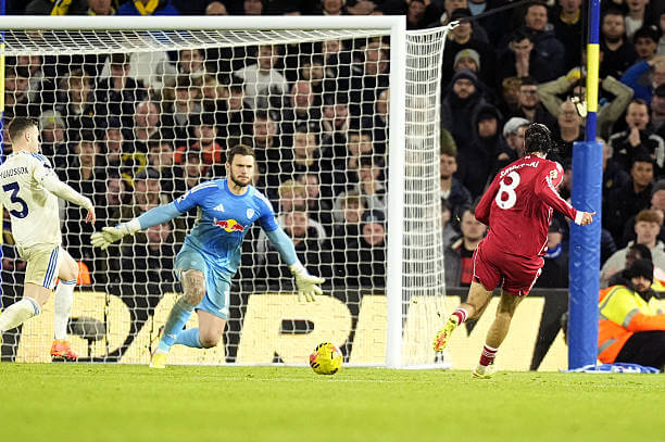 Leeds vs Liverpool Review: Dominik Szoboszlai scores during the Premier League match between Leeds and Liverpool at Elland Road on December 6, 2025.