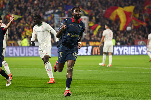 Ligue 1 Roundup, Matchday 16: Odsonne Edouard celebrates during the Ligue 1 match between RC Lens and OGC Nice at Stade Bollaert-Delelis on December 14, 2025.
