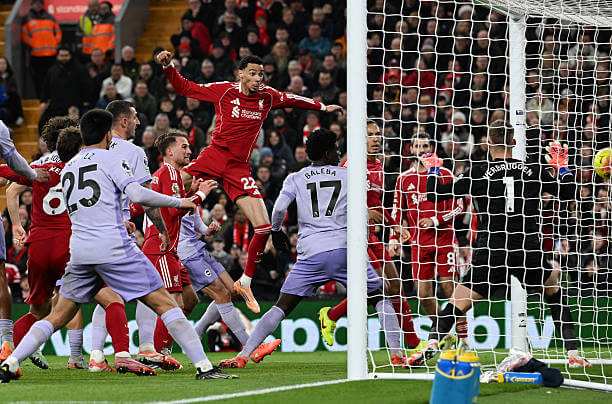 Liverpool vs Brighton Review: Hugo Ekitike scores his second goal of the game during the Premier League match between Liverpool and Brighton at Anfield on December 13, 2025.