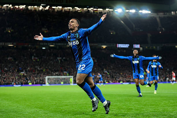 Premier League Roundup, Matchday 16: Eli Junior Kroupi celebrates after scoring his goal to make it 4-4 during the Premier League match between Manchester United and Bournemouth at Old Trafford on December 15, 2025.