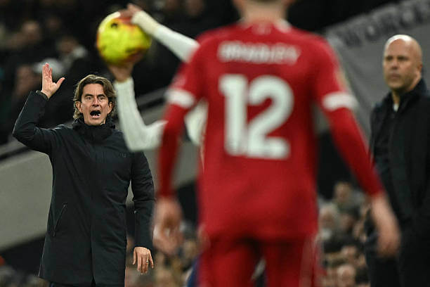 Tottenham vs Liverpool Review: Thomas Frank gestures on the sidelines during the Premier League match between Tottenham and Liverpool at the Tottenham Hotspur Stadium on December 20, 2025.