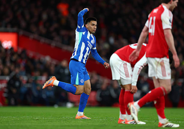 Arsenal vs Brighton Review: Diego Gomez celebrates his goal during the Premier League match between Arsenal and Brighton at the Emirates Stadium on December 27, 2025.