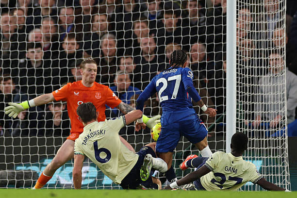 Chelsea vs Everton Review: Malo Gusto scores during the Premier League match between Chelsea and Everton at Stamford Bridge on December 13, 2025.