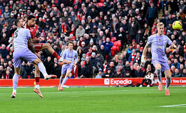 Liverpool vs Brighton Review: Hugo Ekitike scores his first goal of the game during the Premier League match between Liverpool and Brighton at Anfield on December 13, 2025.