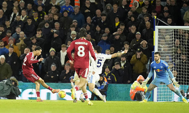 Leeds vs Liverpool Review: Hugo Ekitike scores his first goal of the game during the Premier League match between Leeds and Liverpool at Elland Road on December 6, 2025.