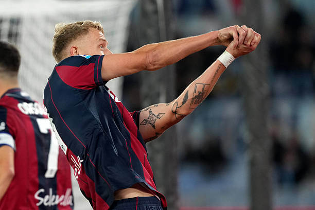 Serie A Roundup, Matchday 14: Jens Odgaard celebrates his goal during the Serie A match between Lazio and Bologna at Stadio Olimpico on December 07, 2025.