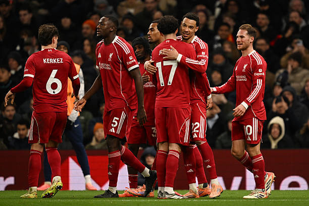 Tottenham vs Liverpool Review: Liverpool players celebrate during the Premier League match between Tottenham and Liverpool at the Tottenham Hotspur Stadium on December 20, 2025.