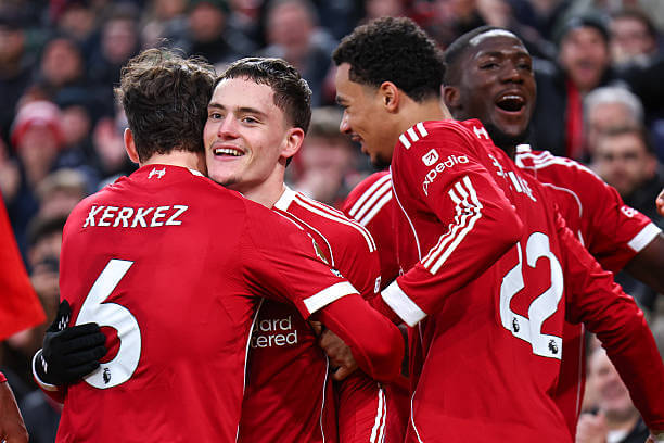 Liverpool vs Wolves Review: Florian Wirtz celebrates his goal with his teammates during the Premier League match between Liverpool and Wolves at Anfield on December 27, 2025.