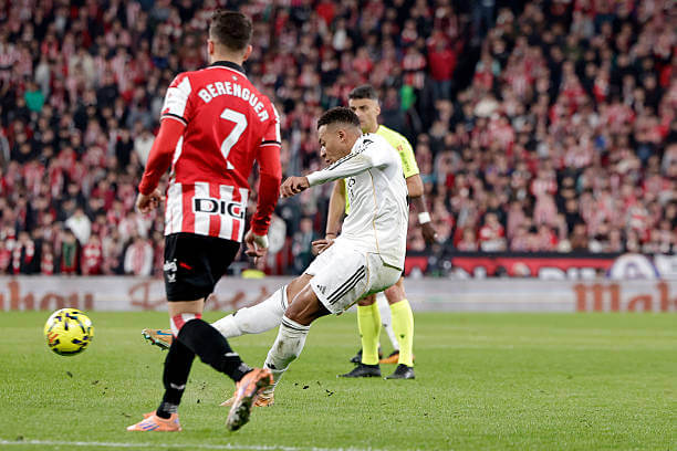 Athletic Bilbao vs Real Madrid Review: Kylian Mbappe scores his second goal of the game during the La Liga match between Athletic Bilbao and Real Madrid at San Mames on December 03, 2025.