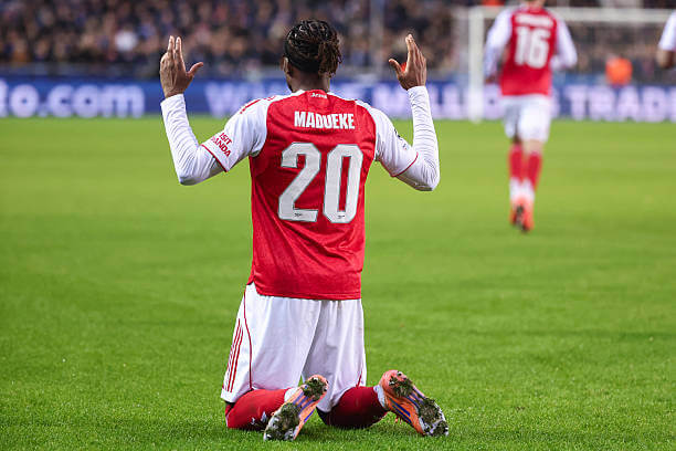 Club Brugge vs Arsenal Review: Noni Madueke celebrates his second goal of the game during the UEFA Champions League 2025/26 League Phase MD6 match between Club Brugge and Arsenal at Jan Breydel Stadion on December 10, 2025.