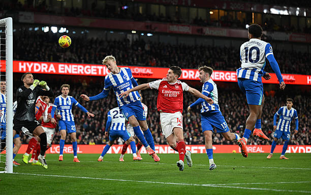 Arsenal vs Brighton Review: Georginio Rutter scores an own goal during the Premier League match between Arsenal and Brighton at the Emirates Stadium on December 27, 2025.