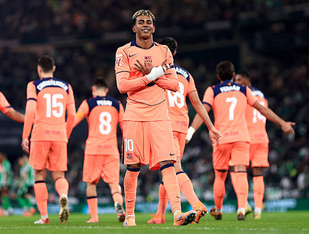 Real Betis vs Barcelona Review: Lamine Yamal celebrates his goal during the La Liga match between Real Betis and Barcelona at Estadio de La Cartuja on December 6, 2025.