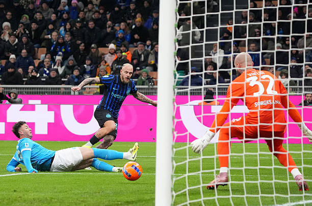 Inter vs Napoli Review: Federico Dimarco scores during the Serie A match between Inter and Napoli at the Giuseppe Meazza on January 11, 2026.