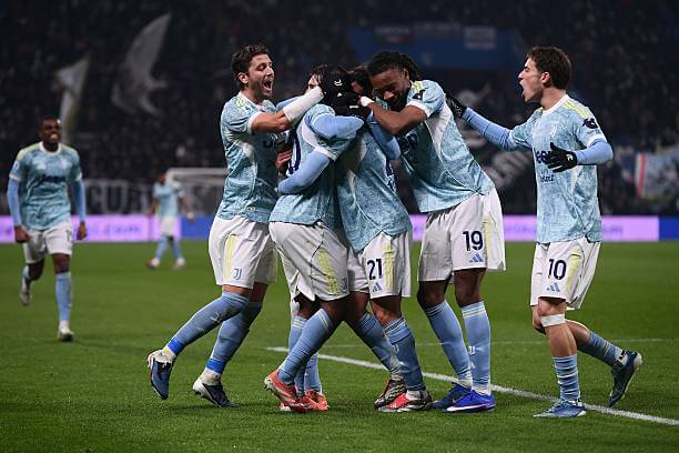 Serie A Roundup, Matchday 19: Juventus players celebrate during the Serie A match between Sassuolo and Juventus at Mapei Stadium - Citta del Tricolore on January 06, 2026.