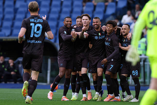 Serie A Roundup, Matchday 18: Napoli players celebrate during the Serie A match between Lazio and Napoli at Stadio Olimpico on January 4,2025.