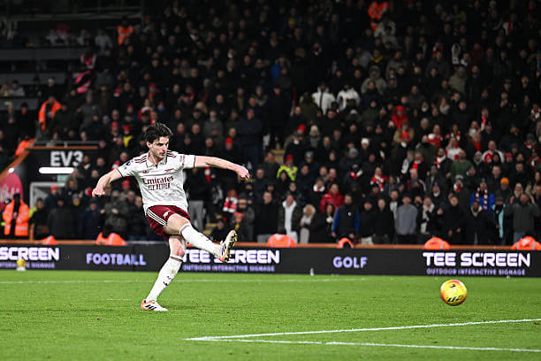Bournemouth vs Arsenal Review: Declan Rice scores his second goal of the game during the Premier League match between Bournemouth and Arsenal at the Vitality Stadium on January 03, 2026.
