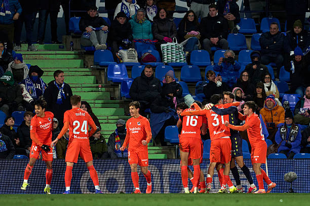 La Liga Roundup, Matchday 19: Real Sociedad players celebrate during the La Liga match between Getafe and Real Sociedad at Coliseum Alfonso Perez on January 09, 2026.